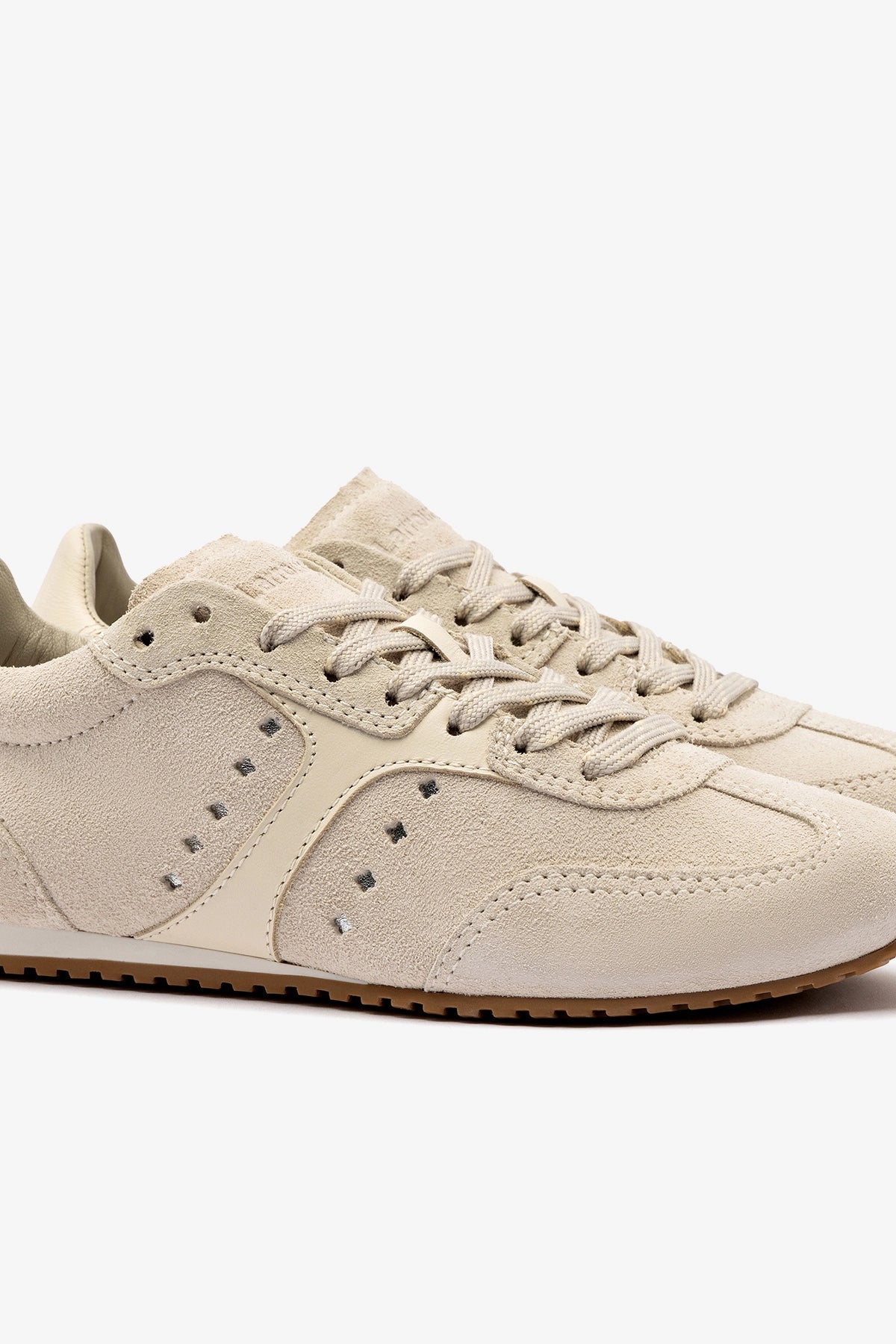 Stella Sneaker In Mushroom Grey Suede and Ivory Leather - Larroude