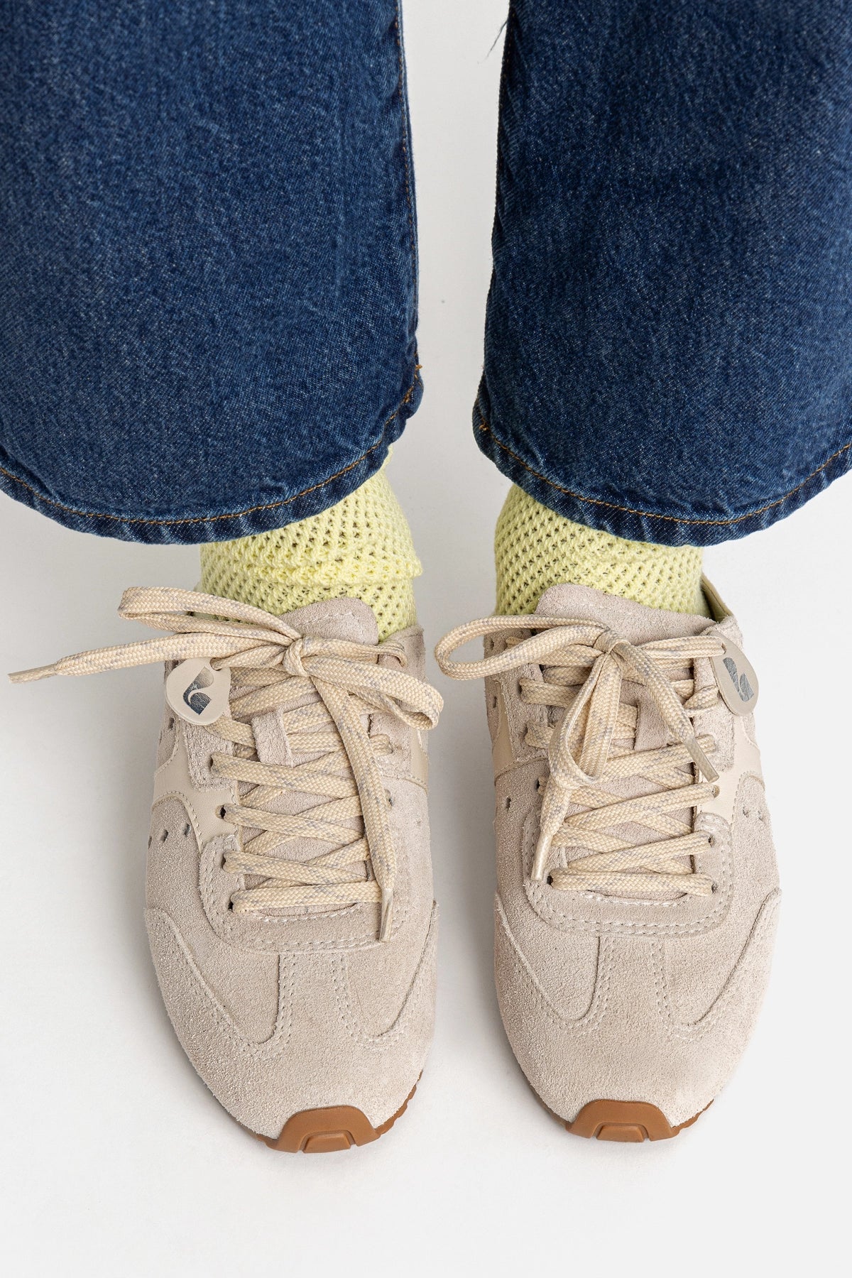 Stella Sneaker In Mushroom Grey Suede and Ivory Leather - Larroude
