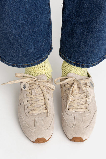 Stella Sneaker In Mushroom Grey Suede and Ivory Leather - Larroude