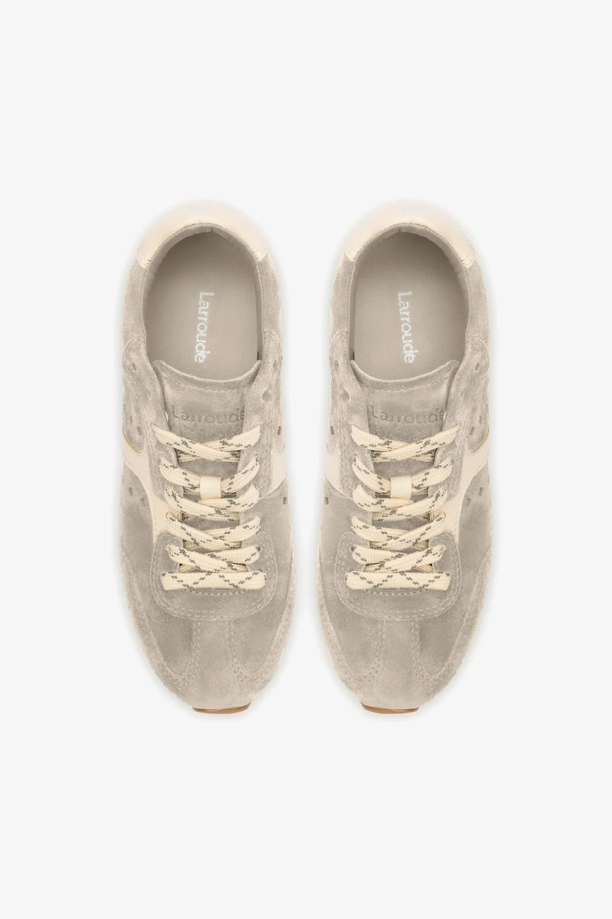 Stella Sneaker In Mushroom Grey Suede and Ivory Leather - Larroude