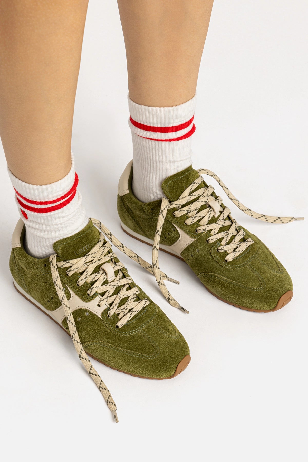 Stella Sneaker In Seaweed Suede and Ivory Leather - Larroude