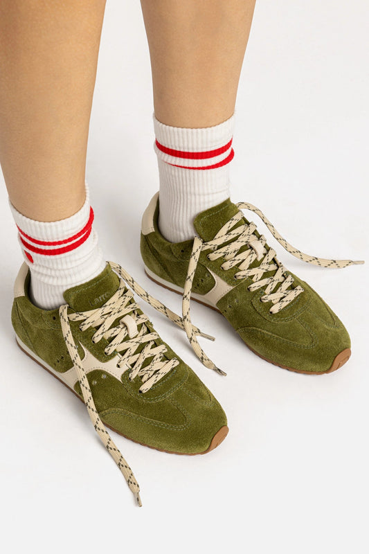 Stella Sneaker In Seaweed Suede and Ivory Leather - Larroude