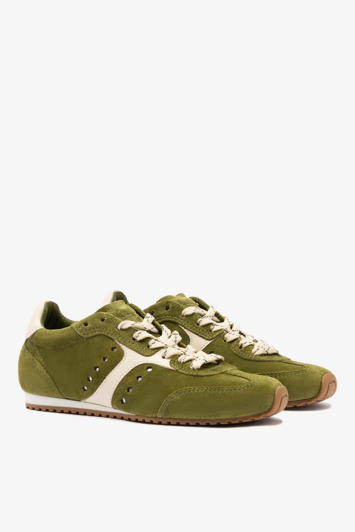 Stella Sneaker In Seaweed Suede and Ivory Leather - Larroude
