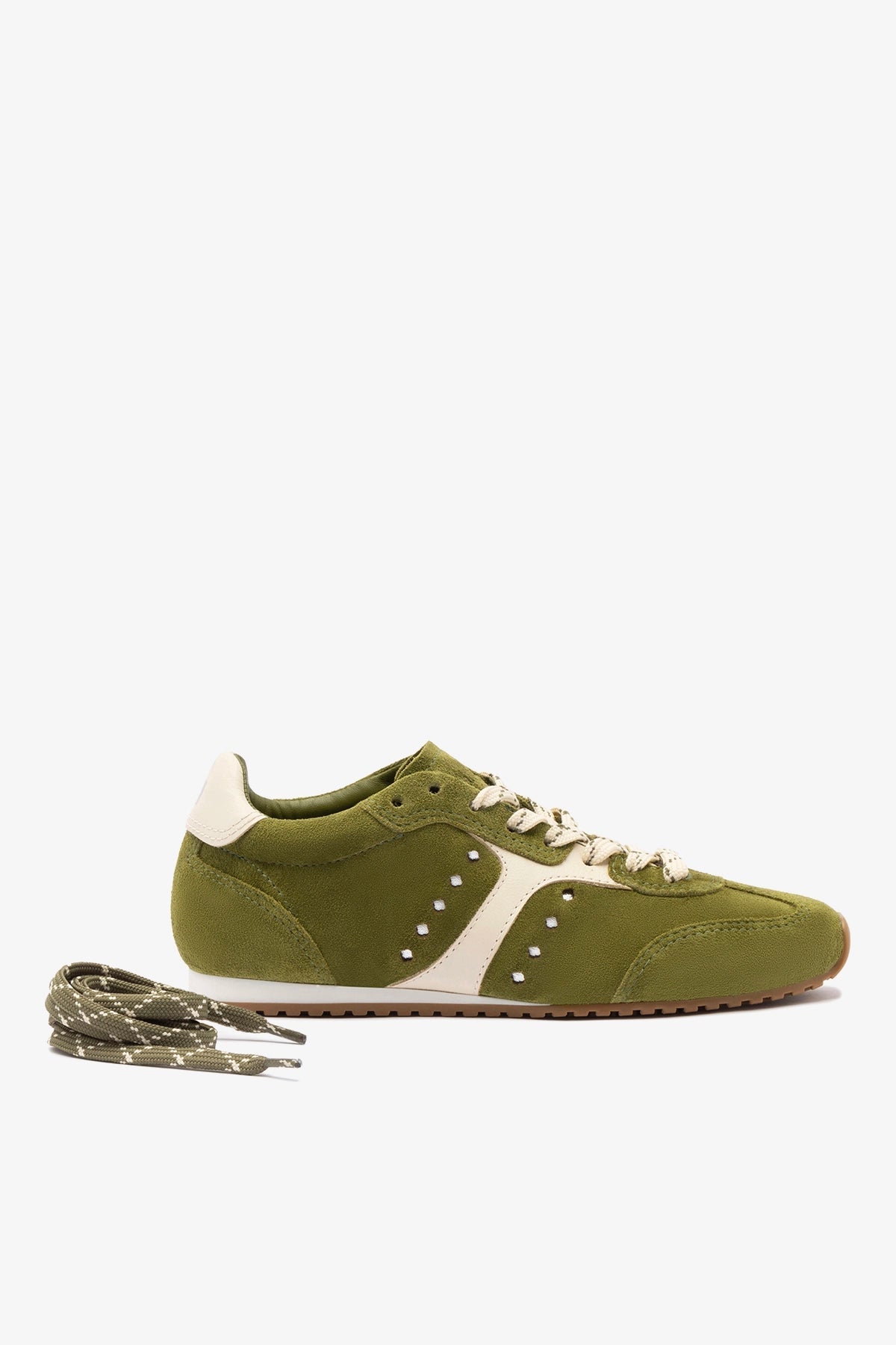 Stella Sneaker In Seaweed Suede and Ivory Leather - Larroude