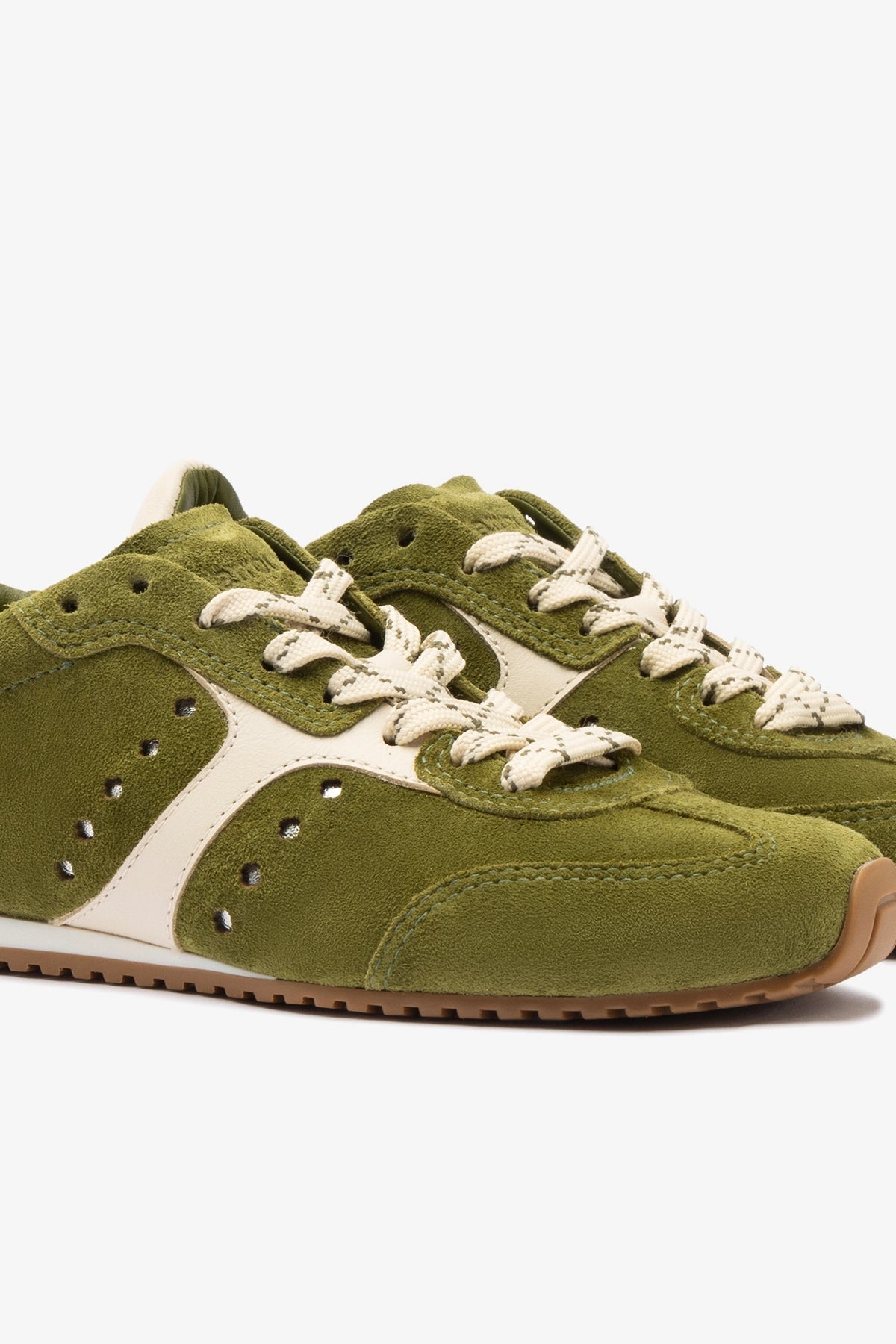 Stella Sneaker In Seaweed Suede and Ivory Leather - Larroude