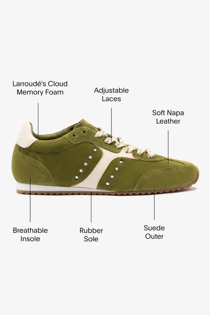 Stella Sneaker In Seaweed Suede and Ivory Leather - Larroude