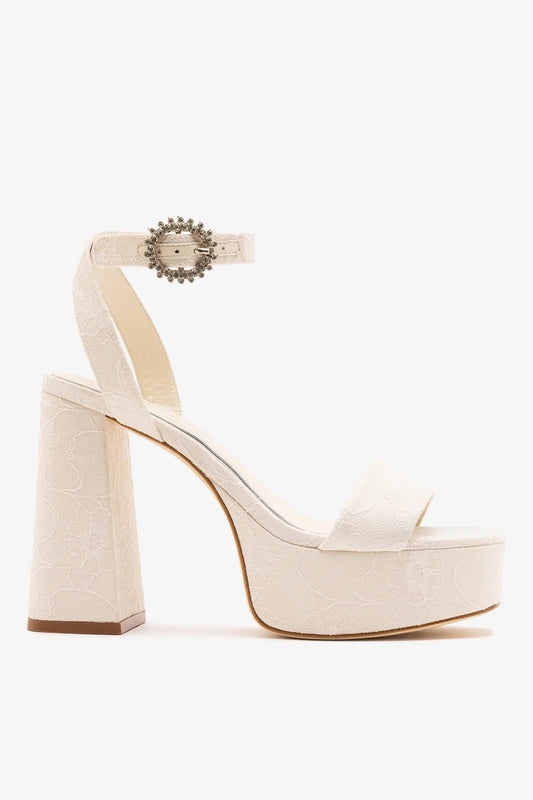 Larroudé x Markarian: Dolly Platform Sandal White Lace - Larroude