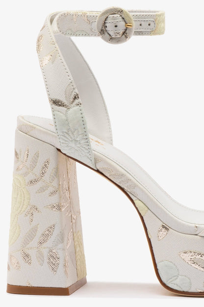 Larroudé x Markarian Dolly Sandal In Yvette Ivory Brocade - Larroude