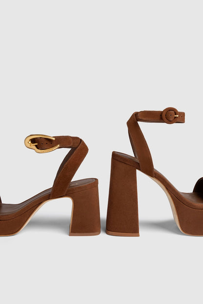 Dolly Sandal In Burnt Umber Suede - Larroude