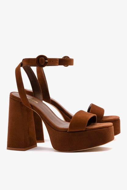 Dolly Sandal In Burnt Umber Suede - Larroude