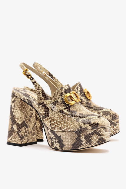 Harrington Loafer Hi In Neutral Snake Stamped Leather - Larroude