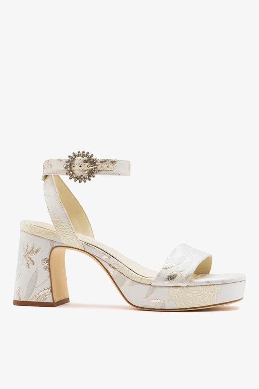 Larroudé x Markarian: Dolly Low Sandal Ivory Brocade - Larroude
