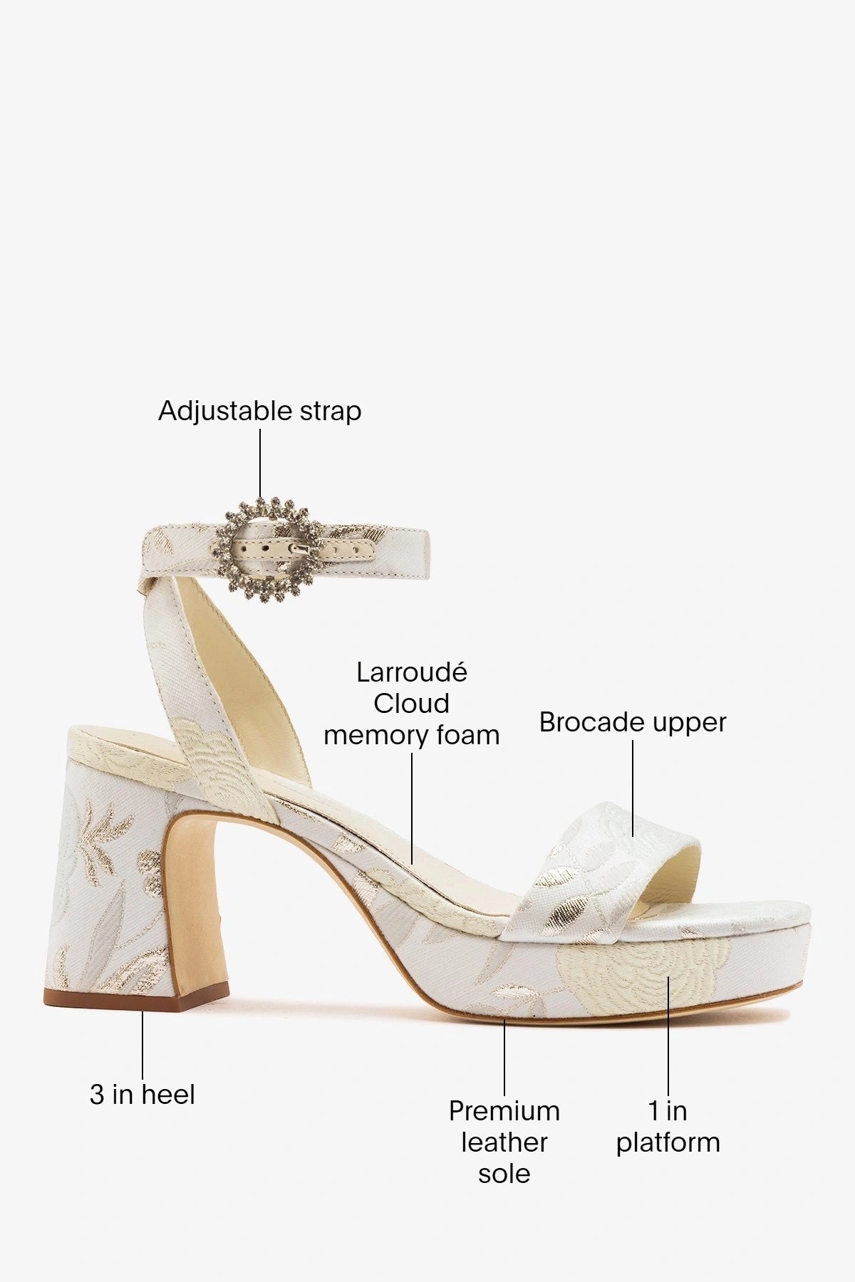 Larroudé x Markarian: Dolly Low Sandal Ivory Brocade - Larroude