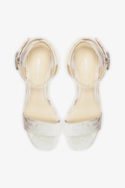 Larroudé x Markarian: Dolly Low Sandal Ivory Brocade - Larroude