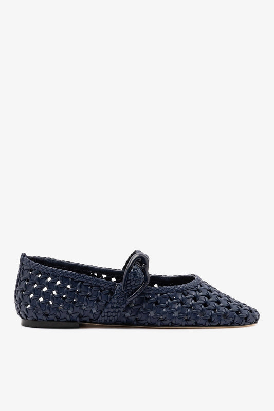 Verona New Macrame Ballet Flat In Navy Leather - Larroude