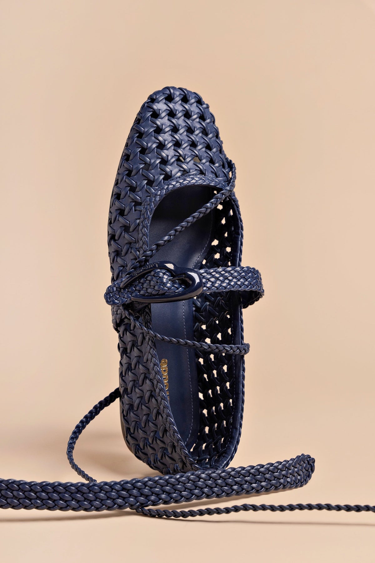 Verona New Macrame Ballet Flat In Navy Leather - Larroude