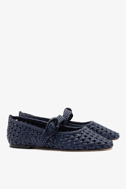 Verona New Macrame Ballet Flat In Navy Leather - Larroude