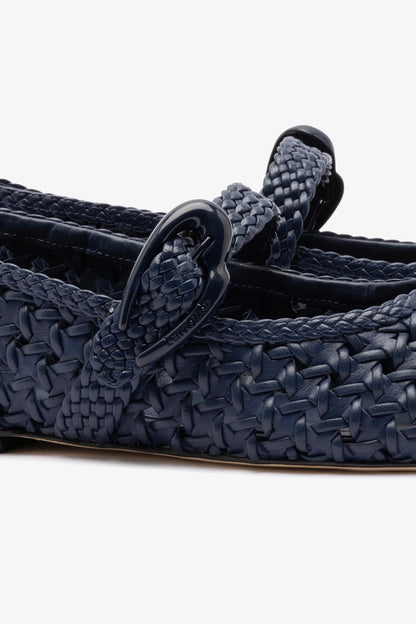 Verona New Macrame Ballet Flat In Navy Leather - Larroude