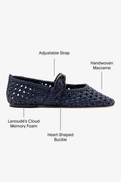 Verona New Macrame Ballet Flat In Navy Leather - Larroude