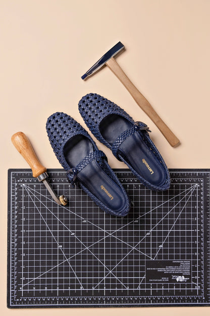 Verona New Macrame Ballet Flat In Navy Leather - Larroude