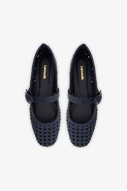 Verona New Macrame Ballet Flat In Navy Leather - Larroude