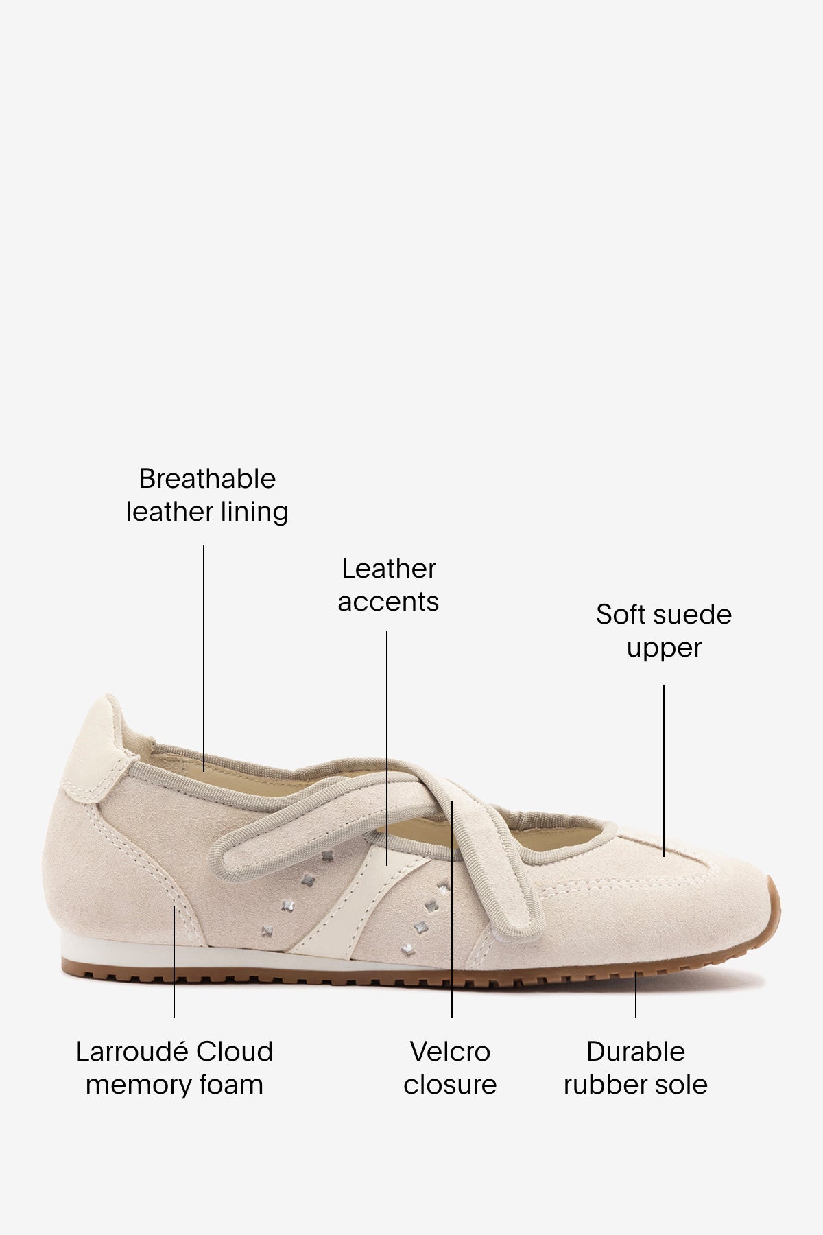 Stella Ballerina Flat In Mushroom Grey Suede and Ivory Leather - Larroude