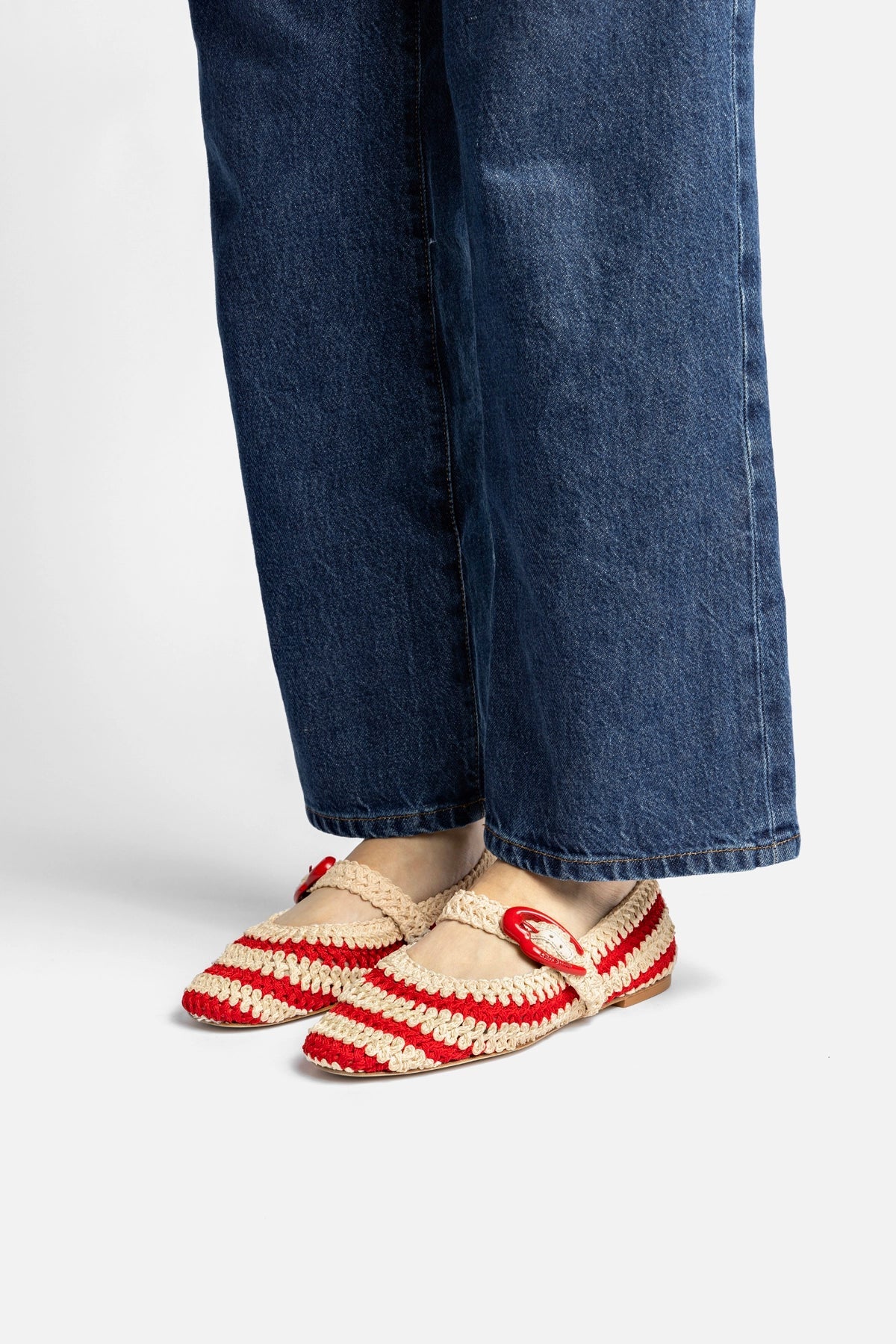 Verona Crochet Ballet Flat In Scarlet and Ivory Crochet - Larroude