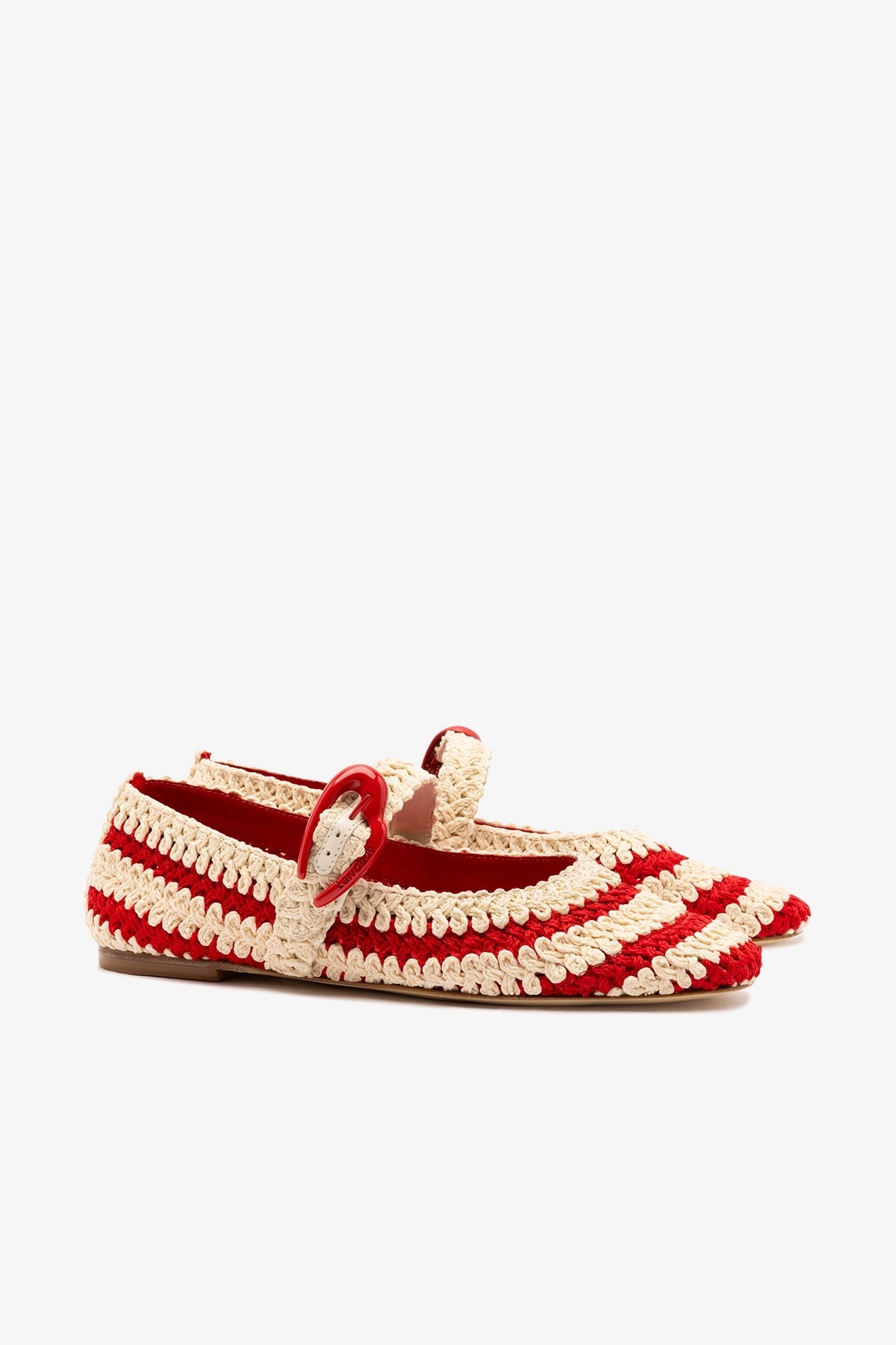Verona Crochet Ballet Flat In Scarlet and Ivory Crochet - Larroude