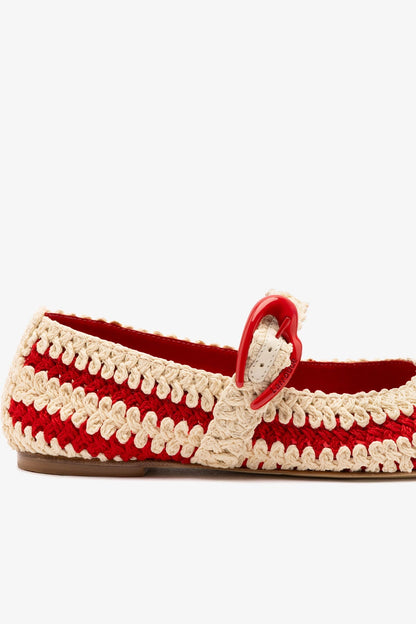 Verona Crochet Ballet Flat In Scarlet and Ivory Crochet - Larroude