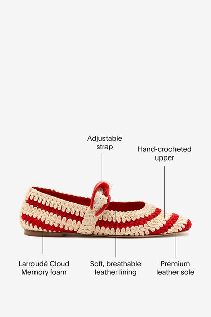 Verona Crochet Ballet Flat In Scarlet and Ivory Crochet - Larroude