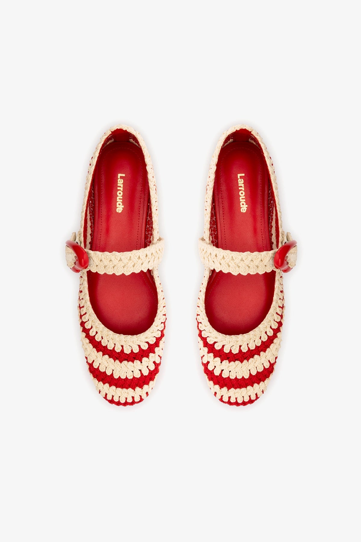 Verona Crochet Ballet Flat In Scarlet and Ivory Crochet - Larroude