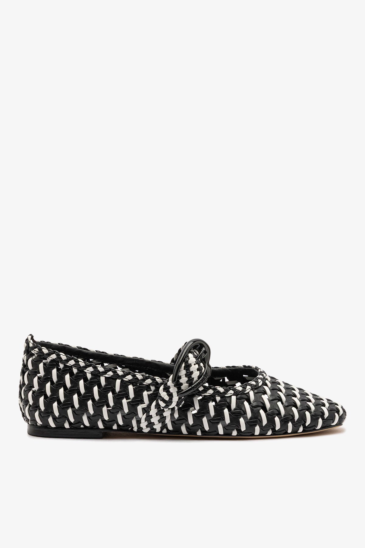 Verona Macrame Ballet Flat In Black and White Leather - Larroude