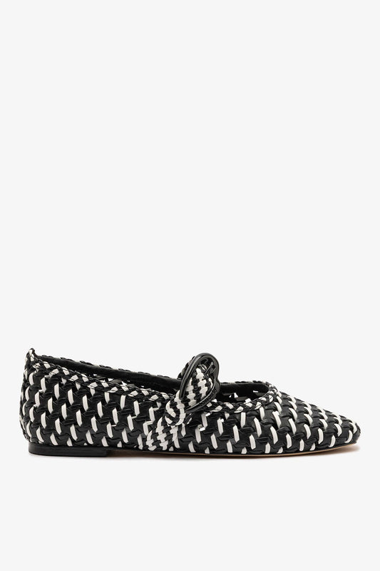 Verona Macrame Ballet Flat In Black and White Leather - Larroude