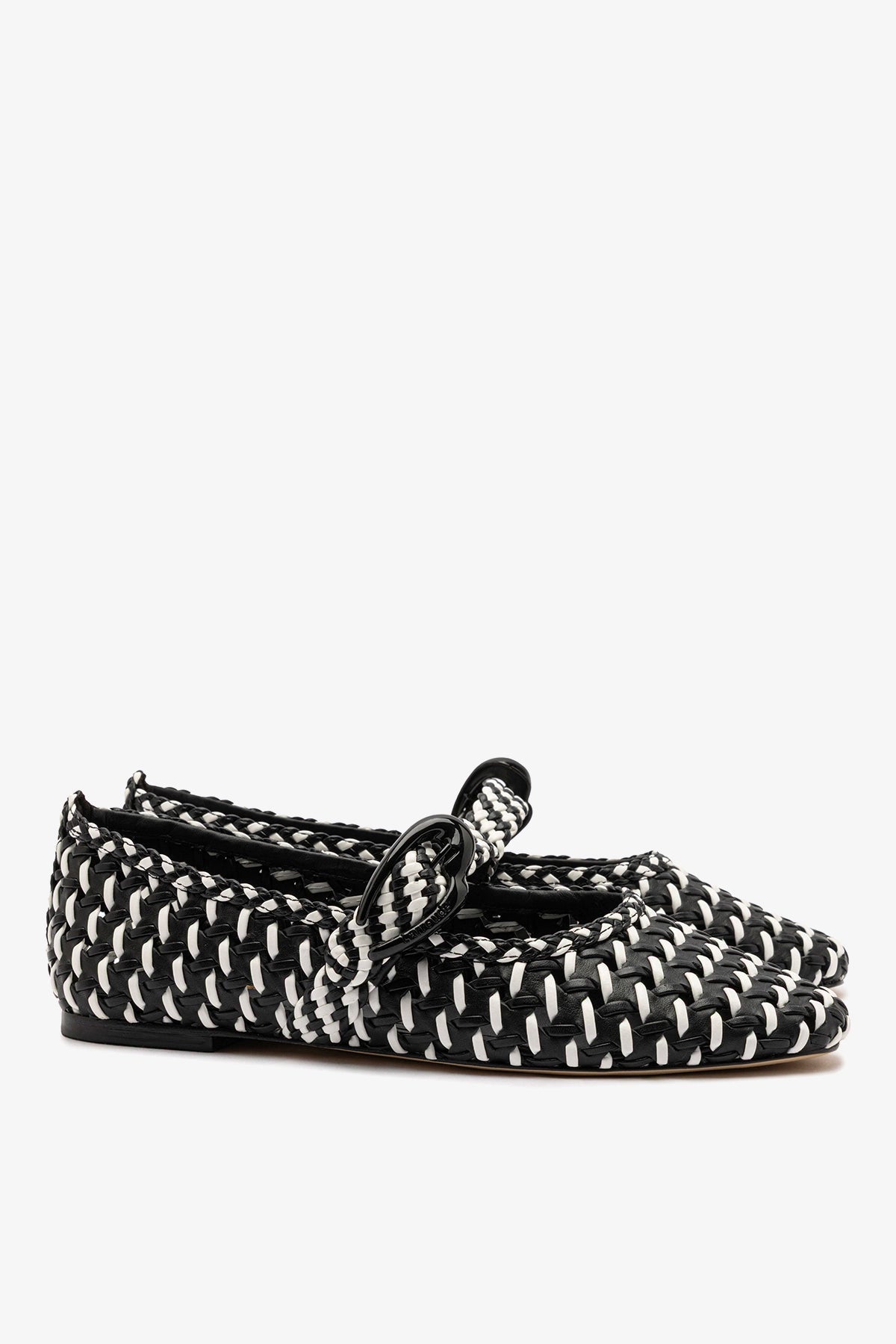 Verona Macrame Ballet Flat In Black and White Leather - Larroude
