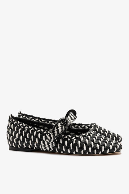 Verona Macrame Ballet Flat In Black and White Leather - Larroude