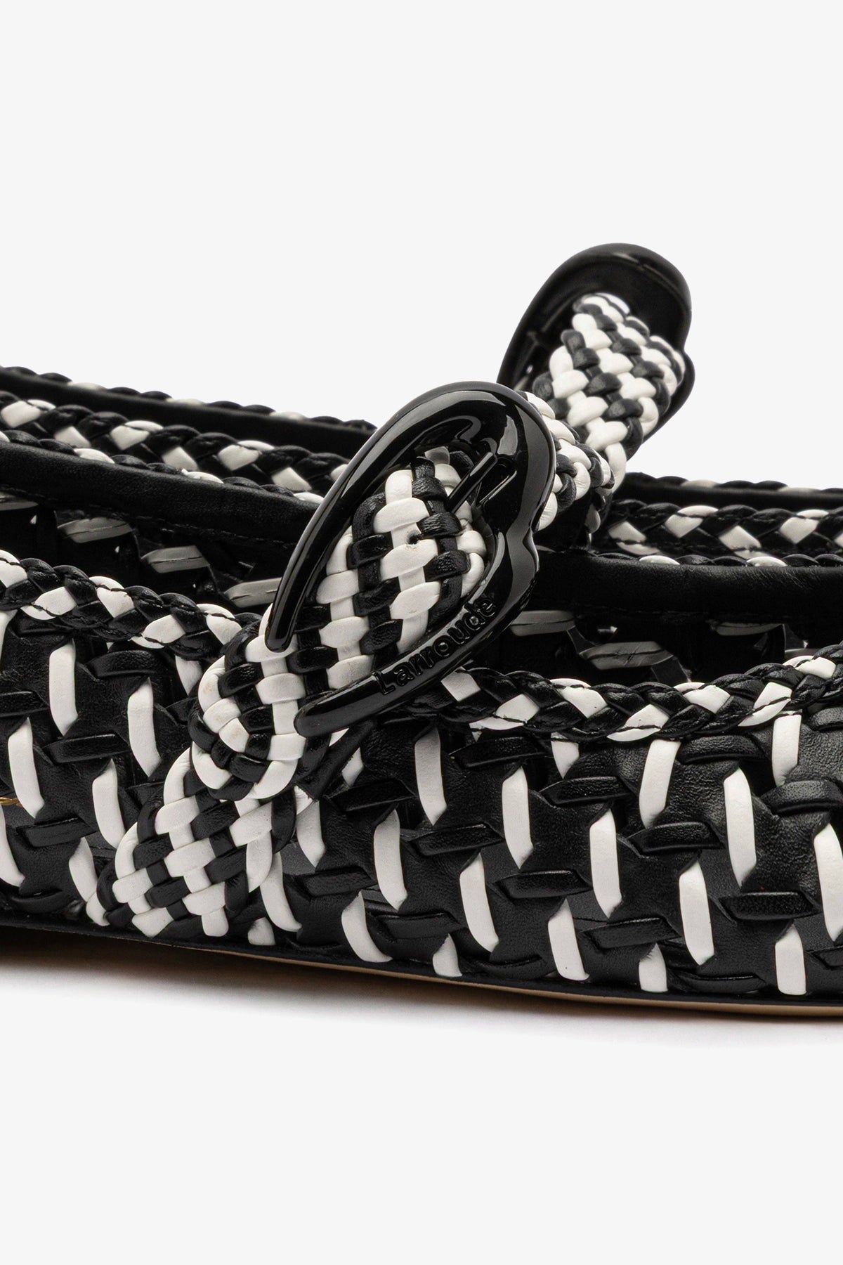 Verona Macrame Ballet Flat In Black and White Leather - Larroude