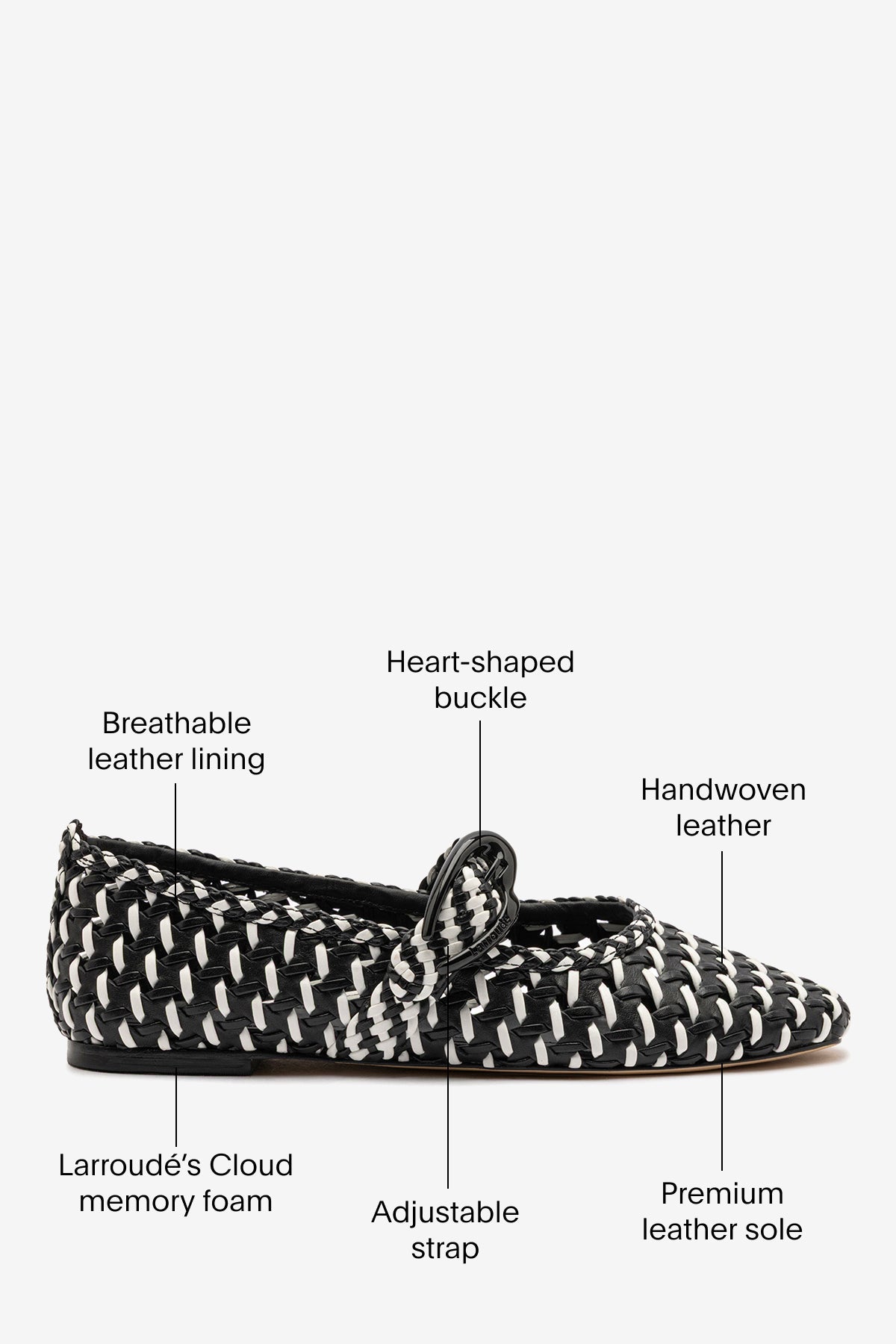 Verona Macrame Ballet Flat In Black and White Leather - Larroude