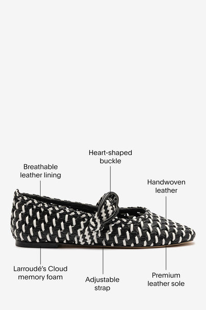 Verona Macrame Ballet Flat In Black and White Leather - Larroude