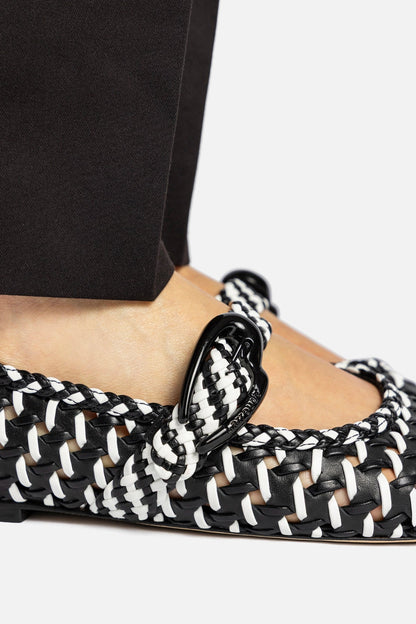 Verona Macrame Ballet Flat In Black and White Leather - Larroude