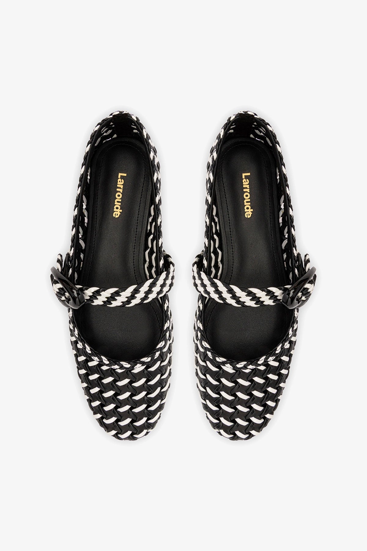 Verona Macrame Ballet Flat In Black and White Leather - Larroude