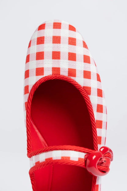 Verona Ballet Flat Scarlet Printed Fabric - Larroude