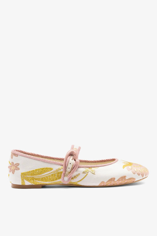 Larroudé by Markarian: Verona Ballet Flat Mist Floral Brocade - Larroude
