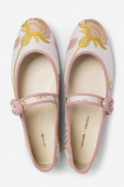 Larroudé by Markarian: Verona Ballet Flat Mist Floral Brocade - Larroude