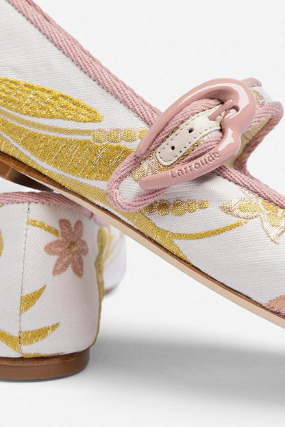 Larroudé by Markarian: Verona Ballet Flat Mist Floral Brocade - Larroude