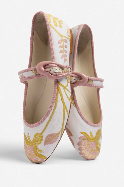 Larroudé by Markarian: Verona Ballet Flat Mist Floral Brocade - Larroude