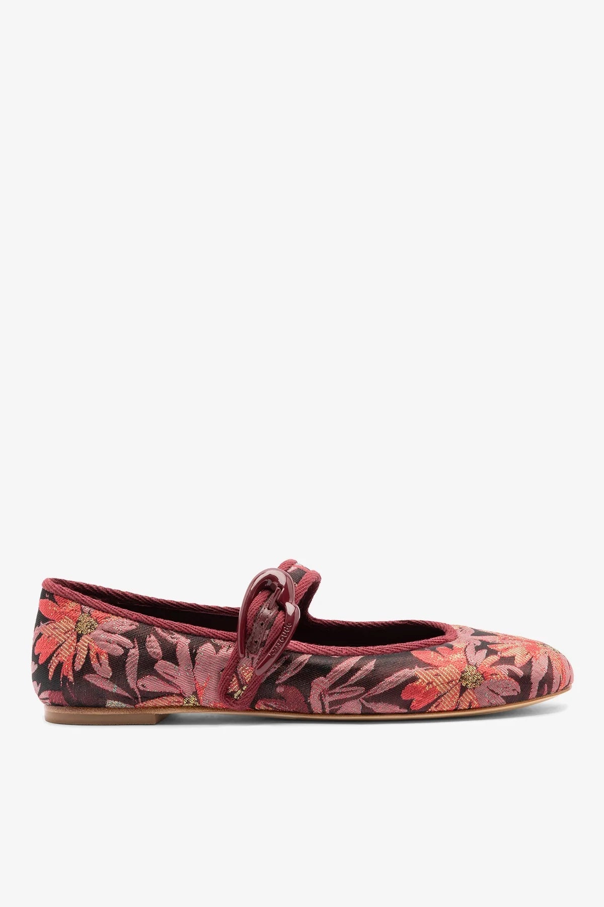 Larroudé by Markarian: Verona Ballet Flat Burgundy Floral Brocade - Larroude