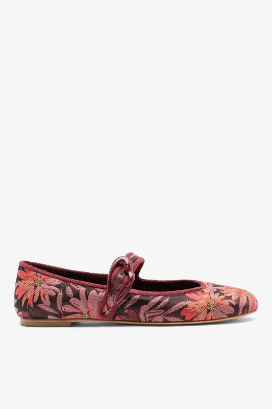 Larroudé by Markarian: Verona Ballet Flat Burgundy Floral Brocade - Larroude
