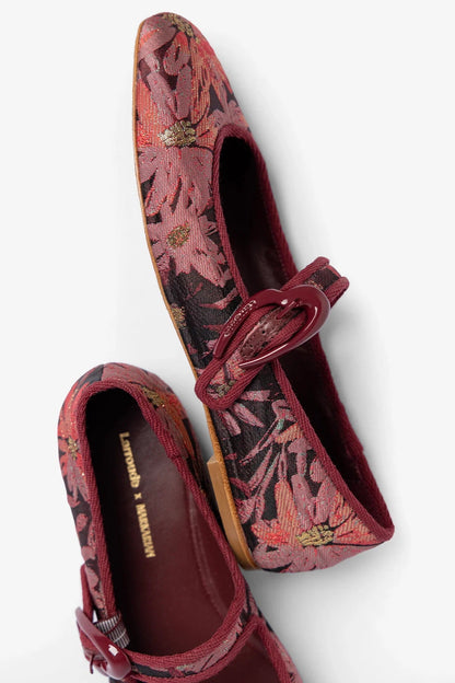 Larroudé by Markarian: Verona Ballet Flat Burgundy Floral Brocade - Larroude