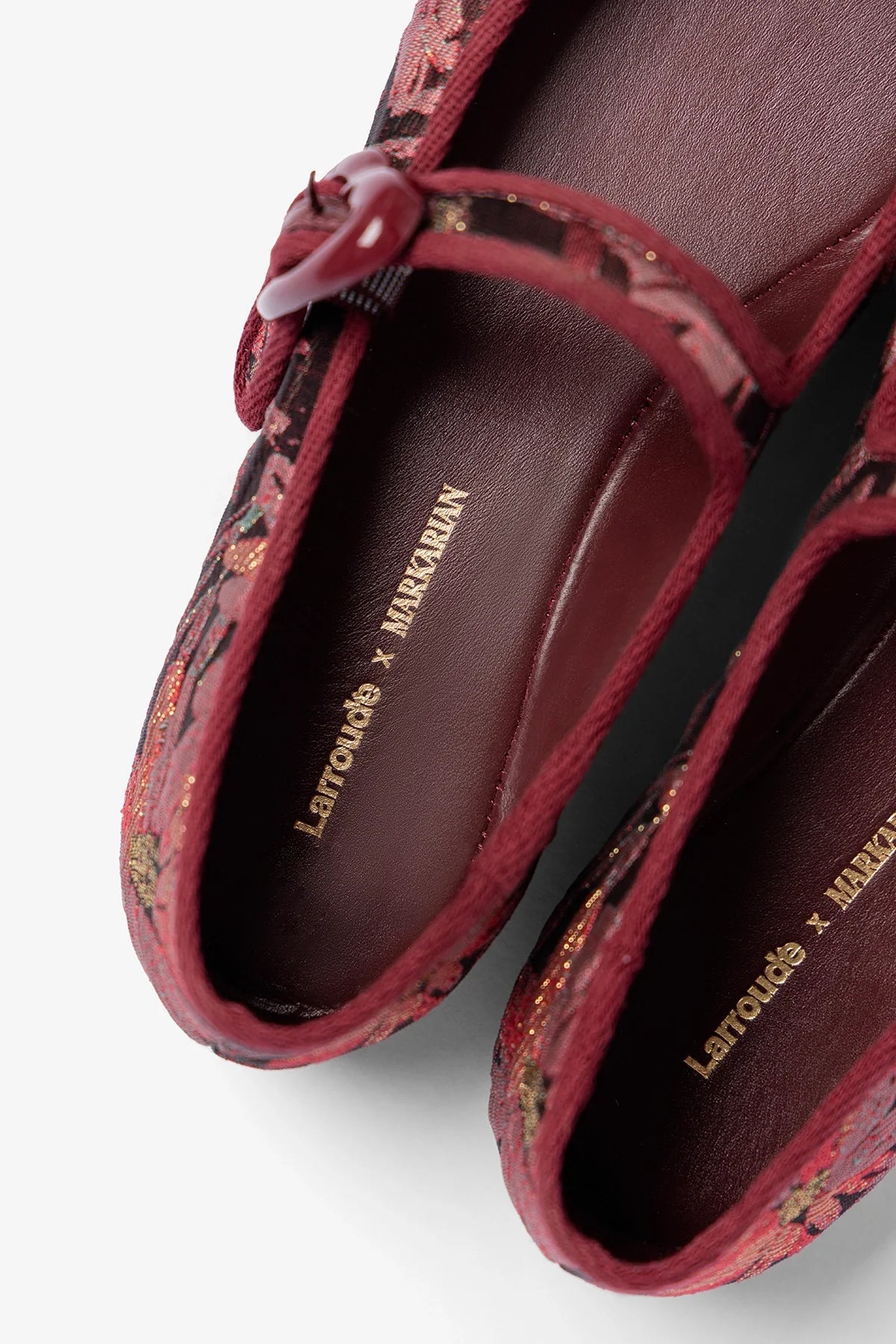 Larroudé by Markarian: Verona Ballet Flat Burgundy Floral Brocade - Larroude