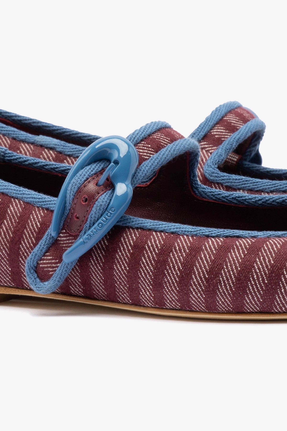Verona Ballet Flat In Wine Striped Fabric and Blue Stoned Trimming - Larroude